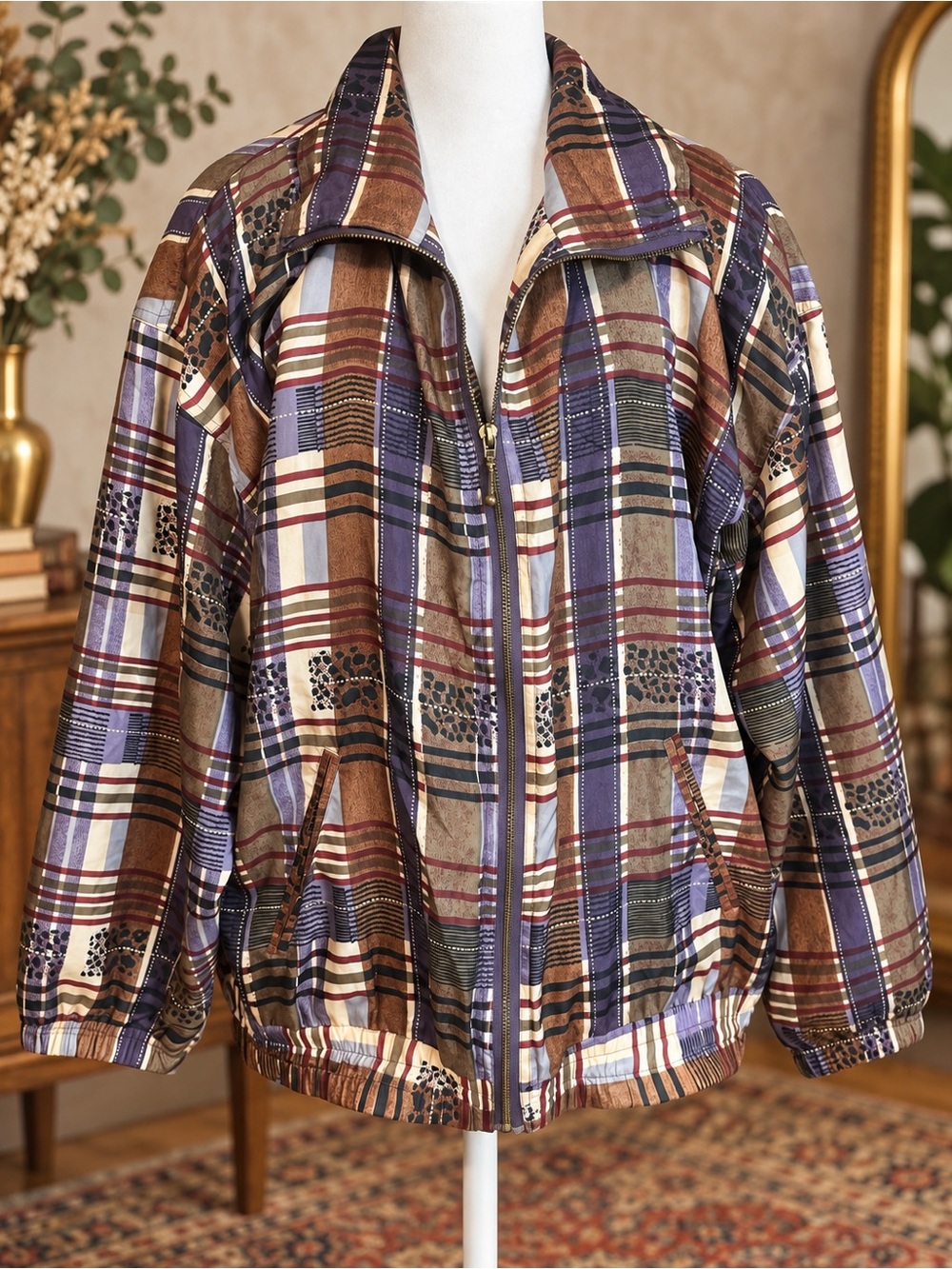 ABVIEN Vintage 100% Silk Bomber Jacket XL Lightweight
